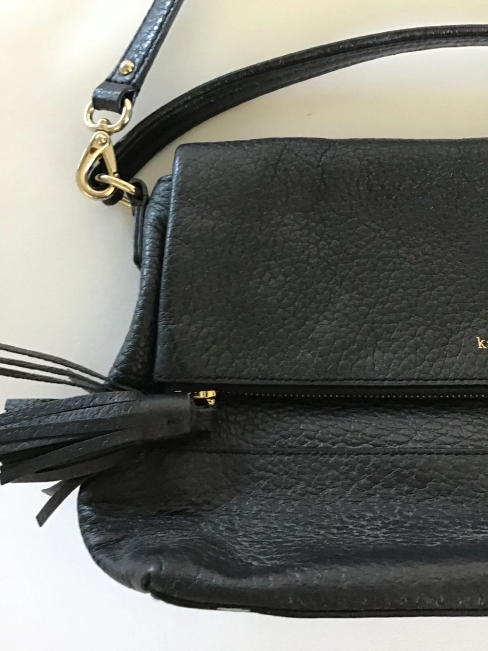 Kate Spade New York Black Pebbled Leather Crossbody Shoulder Bag with Tassel